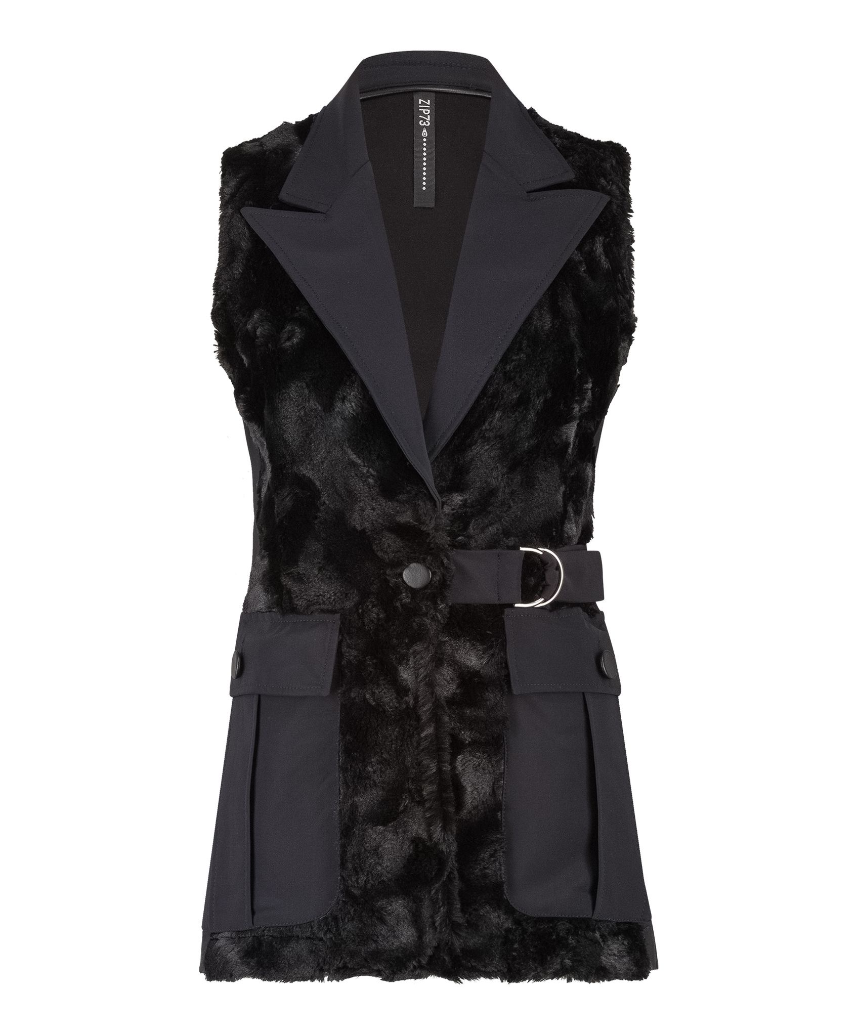 Zip 73 gilet long cargo teddy black