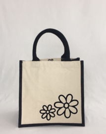 Jute/canvas tas met bloemen