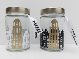 Glazen pot Peperbus & huisjes