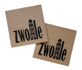 Onderzetters (2) van hout met Zwolle