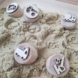 Houten stempel set Werkvoertuigen/Workvehicles