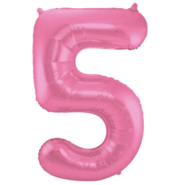 Folie Ballon Roze Cijfer 5 (leeg)