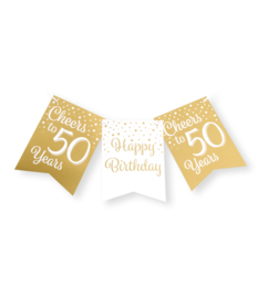 Happy birthday 50 Goud / Wit vlaggenlijn