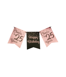 Happy birthday 25 Roze / Zwart vlaggenlijn