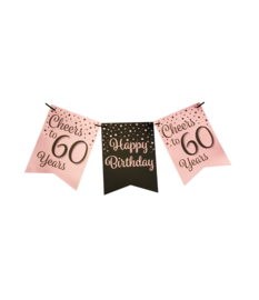Happy birthday 60 Roze / Zwart vlaggenlijn