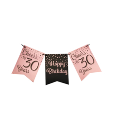 Happy birthday 30 Roze / Zwart vlaggenlijn