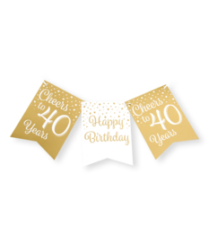 Happy birthday 40 Goud / Wit vlaggenlijn