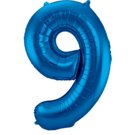 Folie Ballon Blauw Cijfer 9 (leeg)
