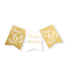 Happy birthday 65 Goud / Wit vlaggenlijn