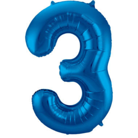 Folie Ballon Blauw Cijfer 3 (leeg)