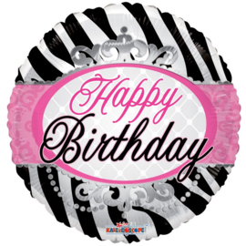 Folie Ballon Happy Birthday Zebra print (leeg)