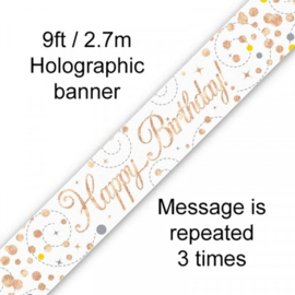 Banner 2,7m Happy Birthday Sparkling Fizz Rosegold & Wit