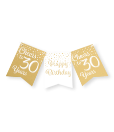 Happy birthday 30 Goud / Wit vlaggenlijn