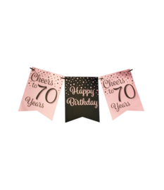 Happy birthday 70 Roze / Zwart vlaggenlijn