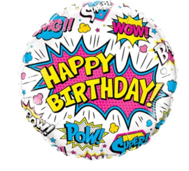 Folie ballon Birthday Super Hero White (leeg)