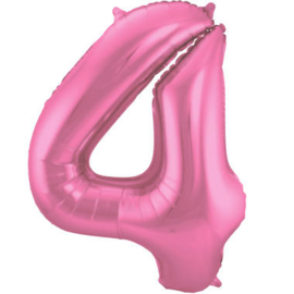 Folie Ballon Roze Cijfer 4 (leeg)