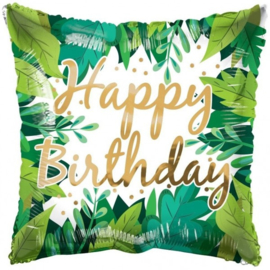 Folie Ballon Pillow Happy Birthday Leaves (leeg)