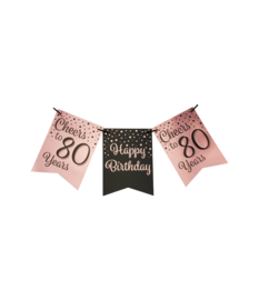 Happy birthday 80 Roze / Zwart vlaggenlijn