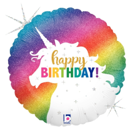 Folie Ballon Happy Birthday Unicorn Glitter (leeg)