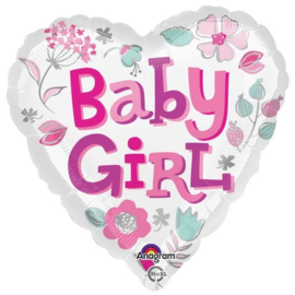 Folie ballon Baby Girl Bloemen (leeg)