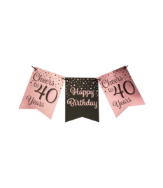 Happy birthday 40 Roze / Zwart vlaggenlijn