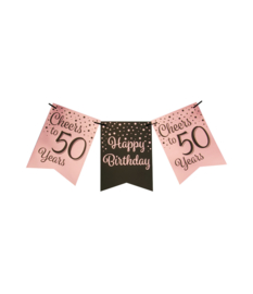 Happy birthday 50 Roze / Zwart vlaggenlijn