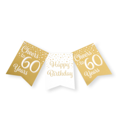 Happy birthday 60 Goud / Wit vlaggenlijn