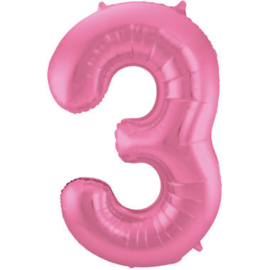 Folie Ballon Roze Cijfer 3 (leeg)