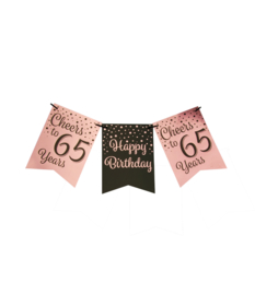 Happy birthday 65 Roze / Zwart vlaggenlijn