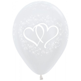 Latex Ballonnen All Over Wedding Hearts Pearl White (7 stuks)