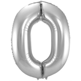 Folie Ballon Zilver Cijfer 0  (leeg)