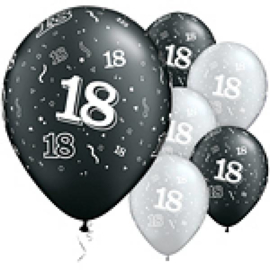 Latex ballonnen Cijfer 18 jaar (6 stuks)