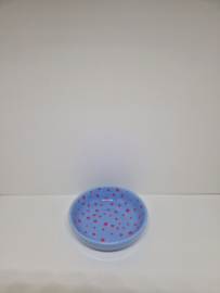 Spinkom lichtblauw met roze stippeltjes