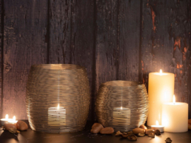 Windlichten set zilver metaal breed
