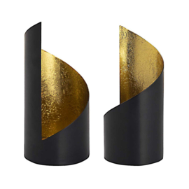 Waxinelichthouder set/2 cilinder zwart/goud