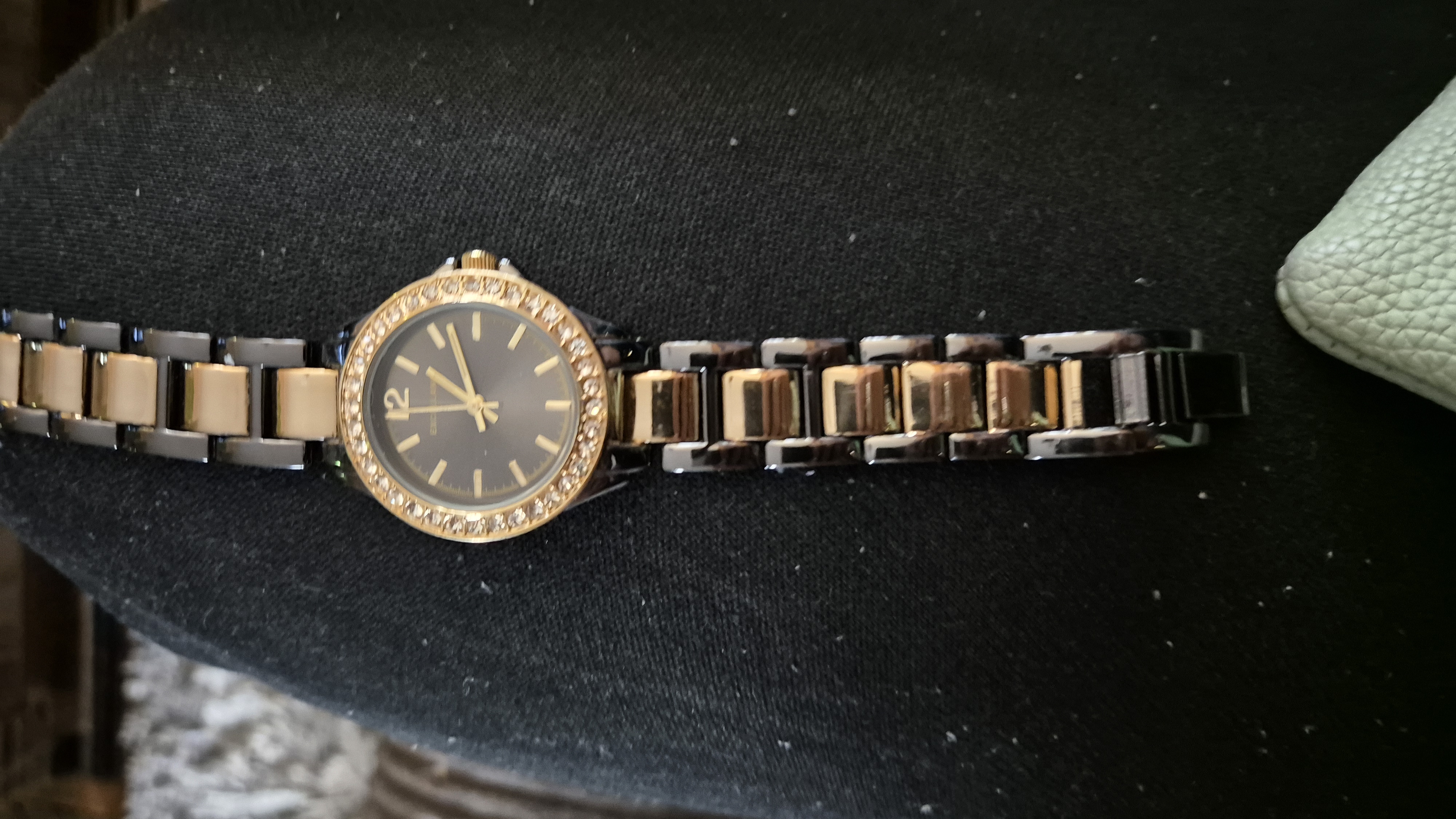 Excellanc Dameshorloge zwaft/goud diamant
