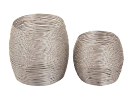 Windlichten set zilver metaal breed