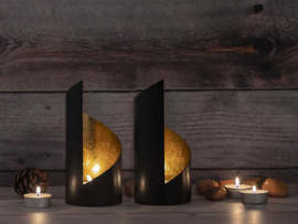 Waxinelichthouder set/2 cilinder zwart/goud