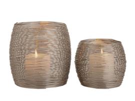 Windlichten set zilver metaal breed