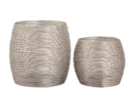 Windlichten set zilver metaal breed
