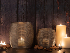 Windlichten set zilver metaal breed