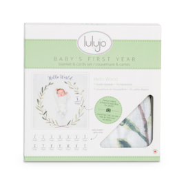 Lulujo Baby's First Year Swaddle & Cards - Hello World