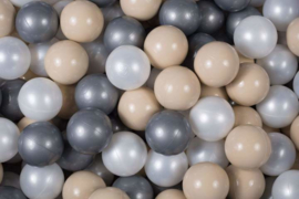 Ballenbak ballen set - Beige, Wit Pearl, Zilver 100 stuks