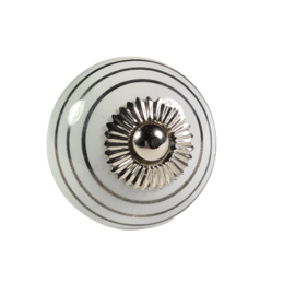 porseleinen knop rond wit met zilver streep
