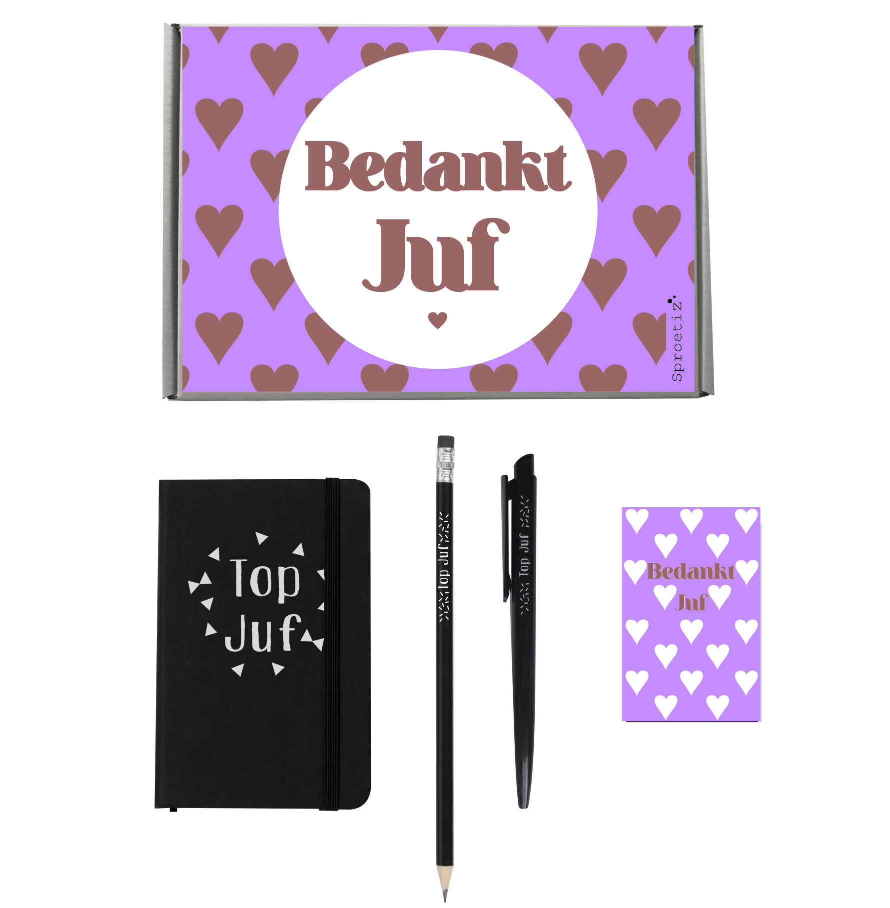 Kadopakket Bedankt Juf | hartjes | zwart