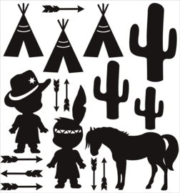 Statische stickers | cowboy en indiaan - 3 stuks
