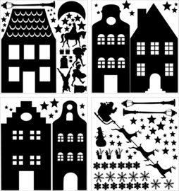 Statische raamstickers huisjes | Kerst en Sint  - 3 stuks