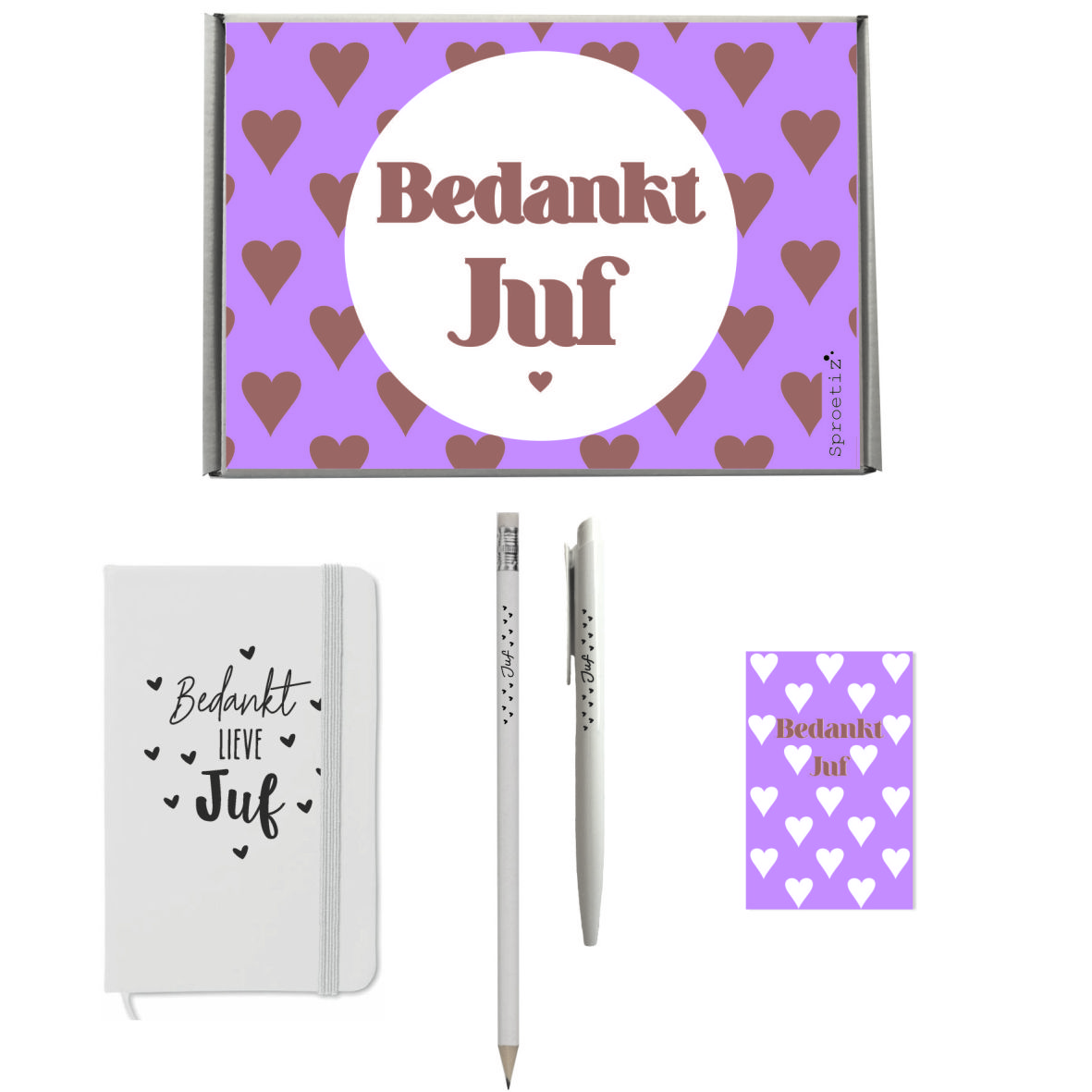 Kadopakket Bedankt Juf | hartjes | wit