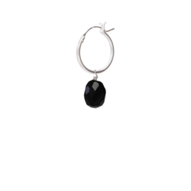 BS - Black Onyx Silver Hoop Earring (ES1029)