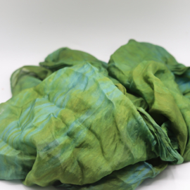 Zijden sjaal groen met blauw  45x180